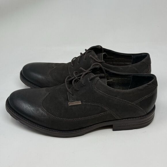 Clarks Denton Dane Derby Shoes Mens 10 M Brown Nubuck Leather Wingtip Oxford - Picture 4 of 15